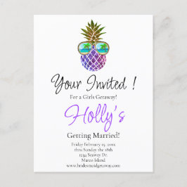 Tropisch rosa lila Ananas Bachelorette laden Postkarte