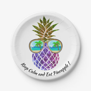 Tropisch rosa lila Ananas Pappteller
