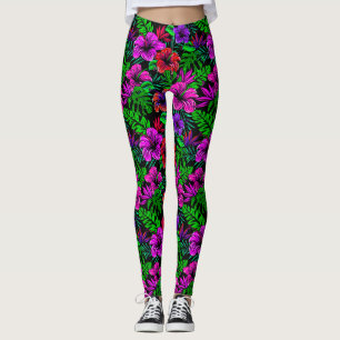 Tropisch rosa Lila Hibiskus Blume Leggings