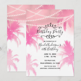 Tropisch rosa Palmen & Lichter Geburtstagsparty Einladung
