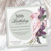 Tropisch rosa Papagei und Sage Floral 50. Geburtst