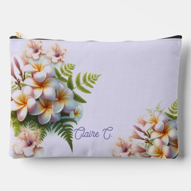 Tropisch rosa Plumeria Hibiskus Accessory Pouch Zubehörtasche (Vorderseite)
