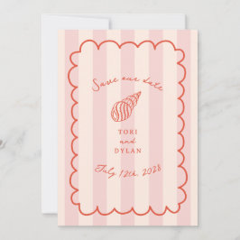 Tropisch rosa Stripe Seashell Save the Date