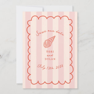 Tropisch rosa Stripe Seashell Save the Date