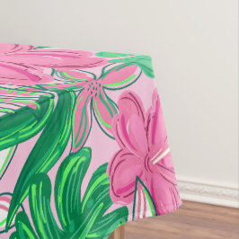Tropisch rosa Weiße Blume Palm Blätter Preppy Tischdecke