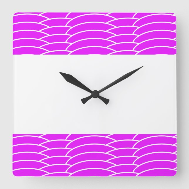 Tropisch rosa Wellen des weißen Deco Art Deco Stre Quadratische Wanduhr (Vorderseite)