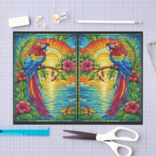 Tropisch Rot, Blau & Gold Ara Buntglas Seidenpapier