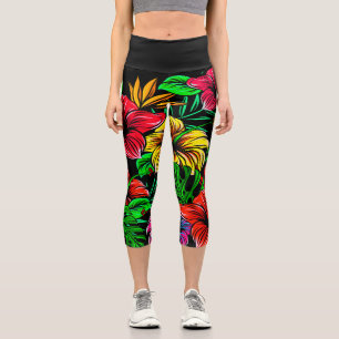 Tropisch Rot-Rosa-Hibiskus-Blume Capri Leggings