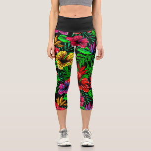 Tropisch Rot-Rosa-Hibiskus-Blume Capri Leggings