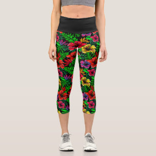 Tropisch Rot-Rosa-Hibiskus-Blume Capri Leggings