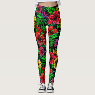 Tropisch Rot-Rosa-Hibiskus-Blume Leggings