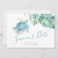Tropisch Save the Date mit Wasserfarbenschildkröte