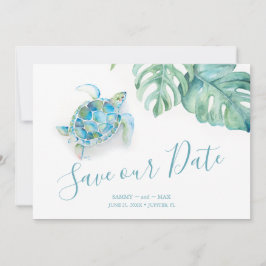 Tropisch Save the Date mit Wasserfarbenschildkröte