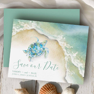 Tropisch Save the Date mit Wasserfarbenschildkröte