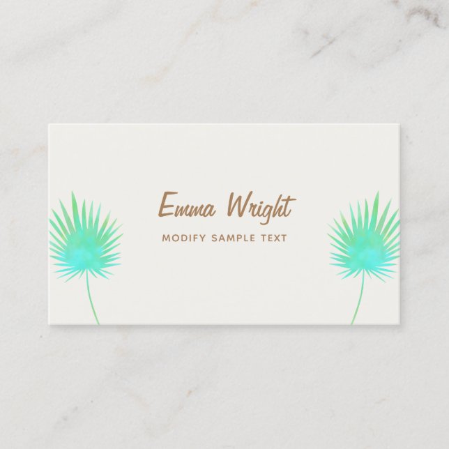 Tropisch türkisfarbene Palmenblätter Visitenkarte (Vorderseite)