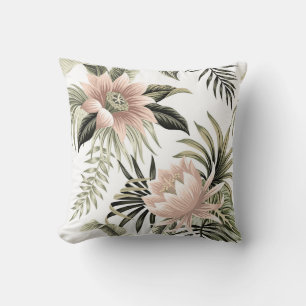 Tropisch Vintag rosa Lotus, Blätter aus Palmen, Ba Kissen