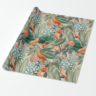 Tropisch Vintage Vögel im Dschungelparadies sepia Geschenkpapier