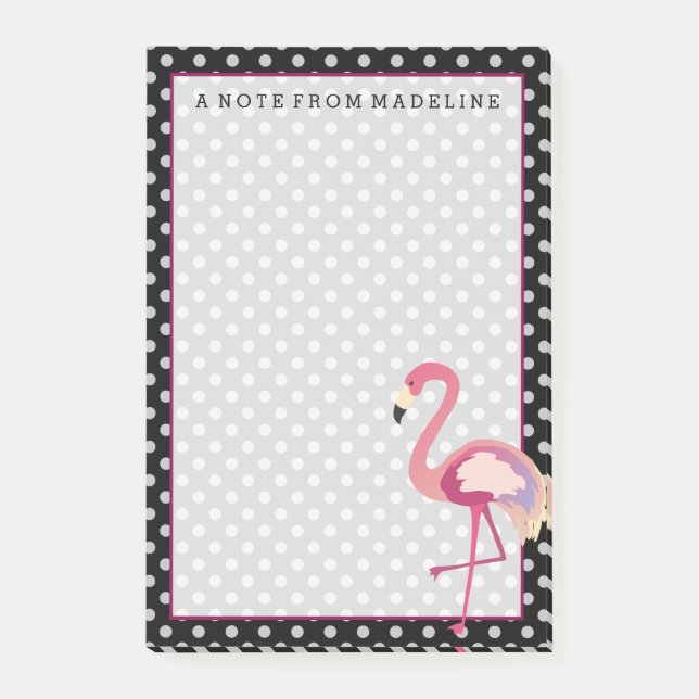 tropisch | Watercolor Flamingo Polka Dots Post-it Klebezettel (Vorderseite)