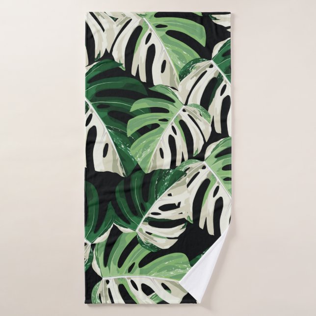 Tropisch weiße Monstera-Blatt Illustration. E Badehandtuch (Badehandtuch)