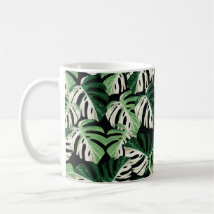 Tropisch weiße Monstera-Blatt Illustration. E Kaffeetasse