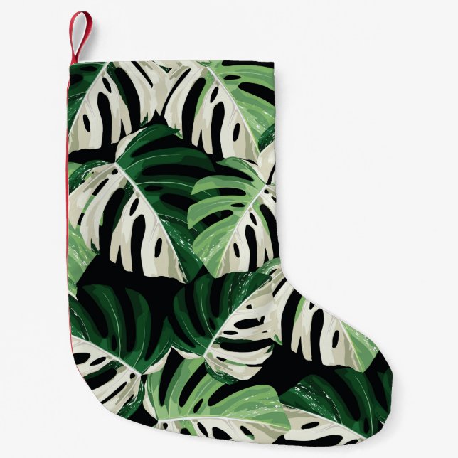 Tropisch weiße Monstera-Blatt Illustration. E Kleiner Weihnachtsstrumpf (Vorderseite)