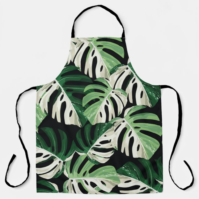 Tropisch weiße Monstera-Blatt Illustration. E Schürze (Vorderseite)