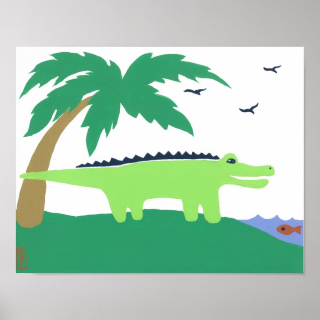Tropische Alligator Art für Kinder, Safari Sky Loo Poster (Vorne)