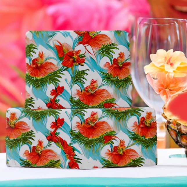 Tropische Aloha Floral Botanische Wasserfarbe Geschenkpapier (Von Creator hochgeladen)