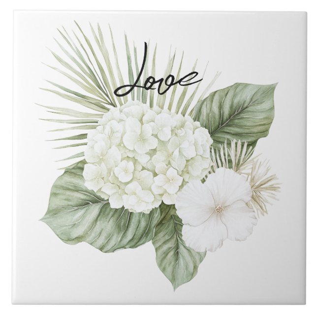 Tropische Aloha-Strand-Hortensien-Blumenhochzeit Fliese (Vorderseite)