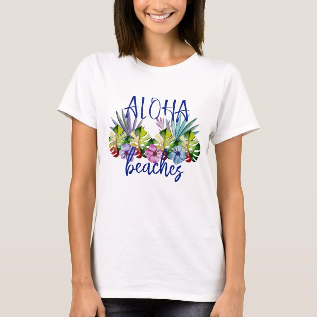 Tropische Aloha Strände Hawaiianische Blätter T-Shirt (Vorderseite)