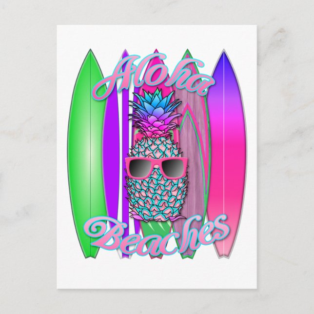 Tropische Aloha Strände Spaß beim Surfen Ananas Postkarte (Vorderseite)
