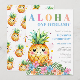 Tropische Ananas Aloha Onederland 1. Geburtstag Einladung