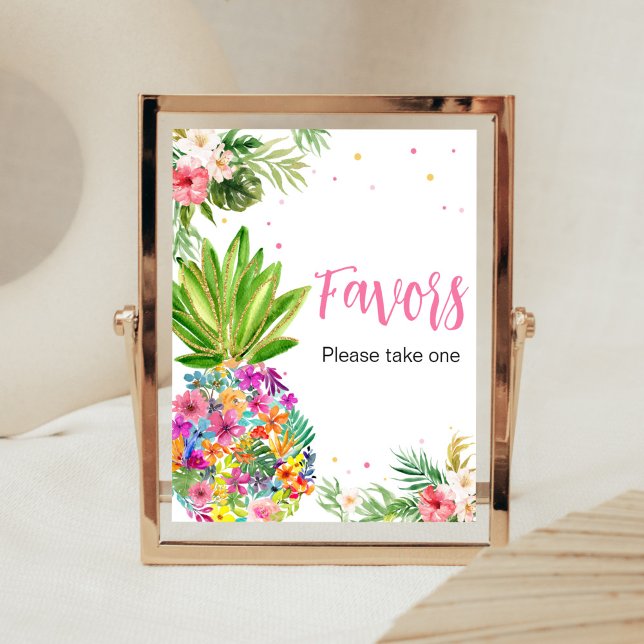 Tropische Ananas-Ananas-Lieblinge Poster (Aloha Pineapple Baby Shower Favors Sign)
