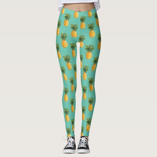 Tropische Ananas auf aquamarinem Leggings (Vorderseite)