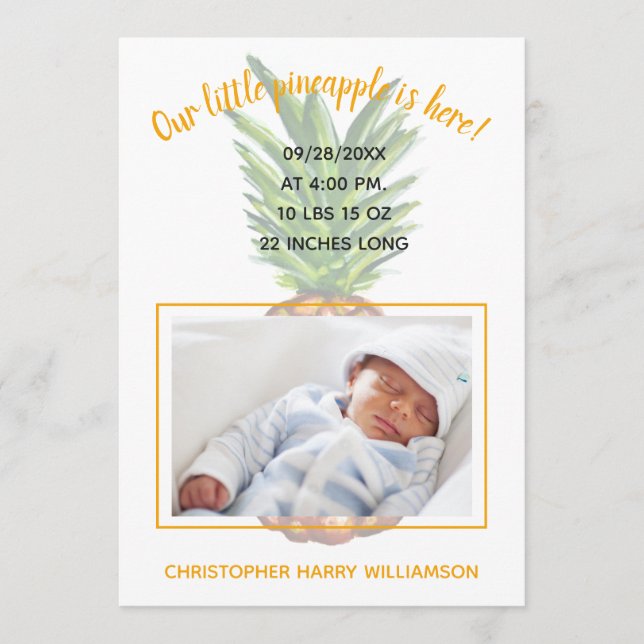 Tropische Ananas Baby Foto Geburtsankündigung Ankündigung (Vorderseite)