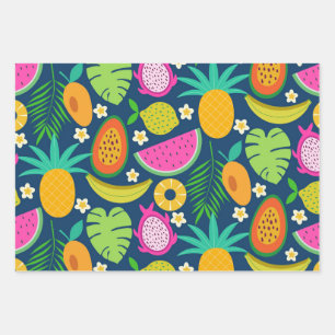 Tropische Ananas Banane Wassermelone Früchte Geschenkpapier Set