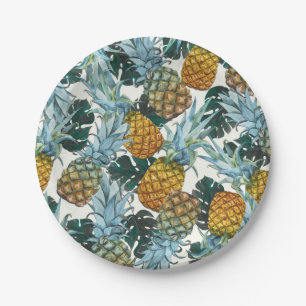 Tropische Ananas & Blätter Exotische Geburtstagsfe Pappteller