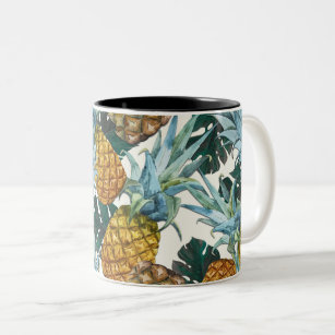 Tropische Ananas & Blätter Exotische Insel Zweifarbige Tasse