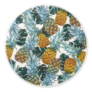 Tropische Ananas & Blätter Exotische Inselgruppe D Keramikknauf
