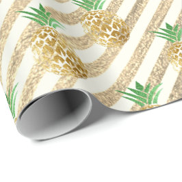 Tropische Ananas-Blätter, grüne goldene Streifen,  Geschenkpapier