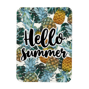 Tropische Ananas & Blätter Hallo Sommer Magnet