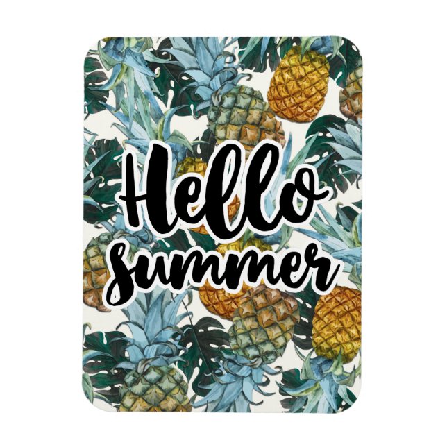 Tropische Ananas & Blätter Hallo Sommer Magnet (Vertikal)