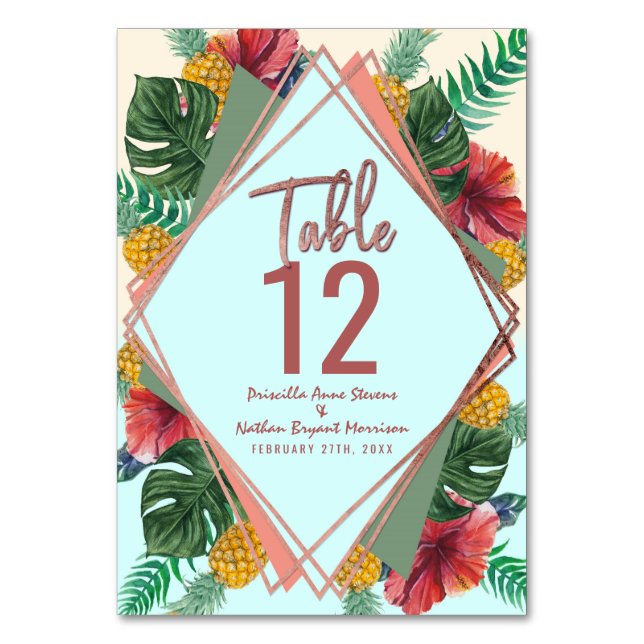 Tropische Ananas-Blätter-Tischnummer Tischnummer (Vorderseite)