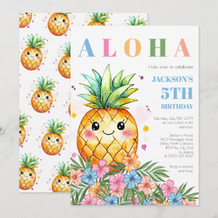 Tropische Ananas Blau Aloha Kindergeburtstagsfeier Einladung