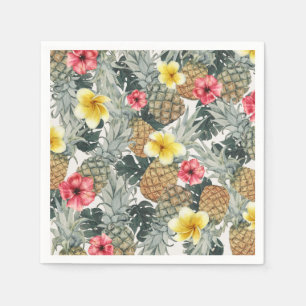 Tropische Ananas Blumen Blätter Exotische Party Serviette