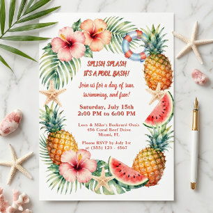 Tropische Ananas-Blumen-Sommer-Poolparty Einladung