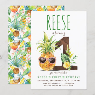 Tropische Ananas Einladung zum ersten Geburtstag