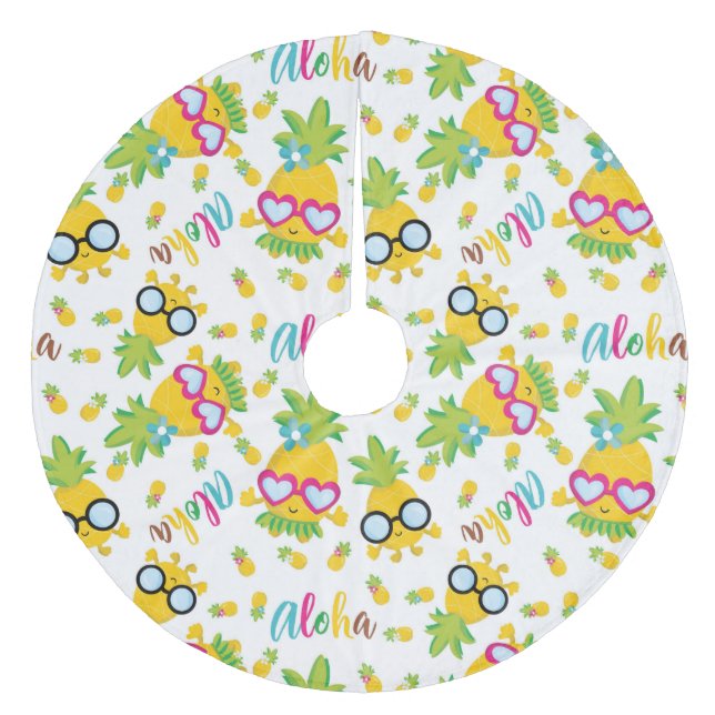 Tropische Ananas Fleece Weihnachtsbaumdecke (Vorderseite)