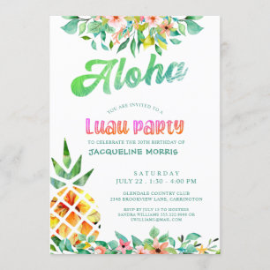 Tropische Ananas, Floral Luau, 30. Geburtstag Einladung