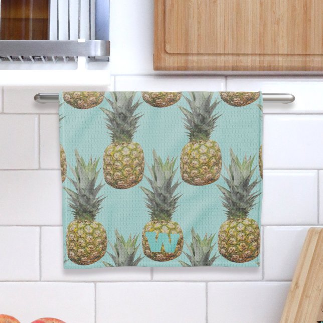 Tropische Ananas Fruit Monogram Küchentuch (Because who doesn't love pineapples 🍍🍍 Queens of the kitchen! Just add your initial to this!)